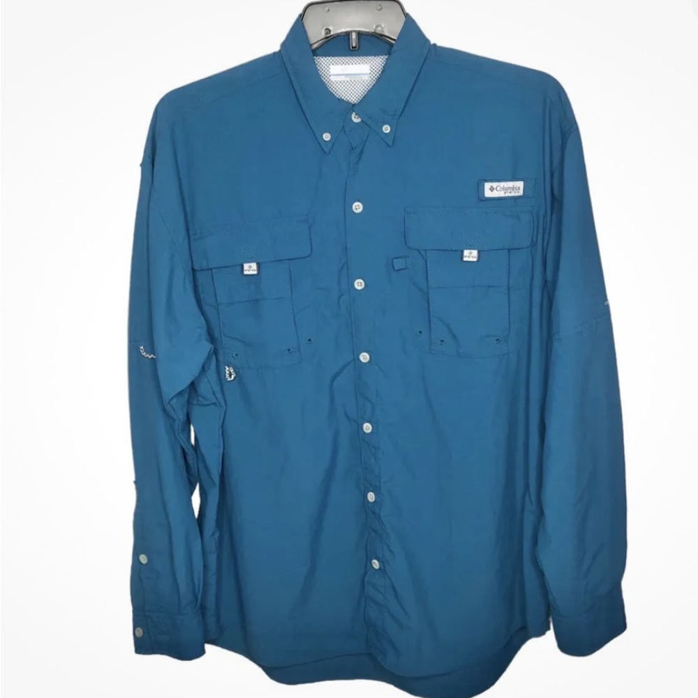 Columbia PFG Mens TEAL Long Sleeve Vented Fishing Button Up Shirt Sz XXL